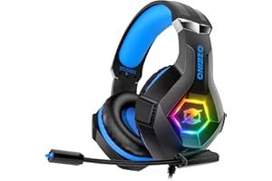 Gaming Headset Stereo Surround Sound Gaming Headphones with Breathing RGB Light & Adjustable Mic for PS4 PS5 PC Xbox One Lapt
