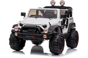 MONDIAL TOYS Macchina Elettrica per Bambini Maxi Fuoristrada 2 Posti con Ampio Sedile in Pelle - Auto Elettrica per due Bambini 12v Full Optional (Con Ruote in Plastica, Bianco)