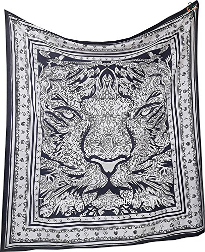 Exklusiv handgefertigt schwarz und weiß Tiger Wandteppich, Tapisserie, Indian-Mandala Wandbehang Bohemian Boho Größe 8494 durch raajsee - 3
