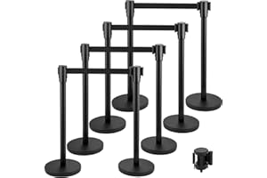 VEVOR Poteau de Guidage 8PCs, Barrière de Balisage pour Contrôle de Foules avec 2 Rubans Rétractables de 2 m pour Délimitation Séparation File d'Attente en Public École Théâtre Hôtel Exposition