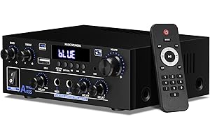 AWKAQUN AK55 Verstärker HiFi Stereo, 2-Kanal Mini Amplifier, 50W +50W Geeignet für Zwei Lautsprecher um 8 Zoll, 1000W Bluetooth 5.3 mit Bass/Treble/AUX/FM/MIC/USB für Heimlautsprecher