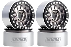 INJORA RC Wheel Rim 1.9 Inch Metal Beadlock Wheel Hub for 1:10 RC Crawler Axial SCX10 Pro II III TRX-4 Tamiya MST VS4-10 Redcat Gen 8 7 Pro Enduro(Black and Grey)