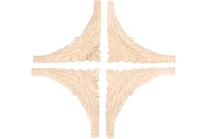 MUXSAM 4pcs Wood Carved Corner Onlay Furniture Home Decorations Unpainted DIY Wood Trim Furniture Cabinet Door Wall Decor Crafts 8.5x8.5cm