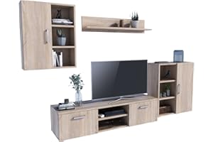 Matkam - Mobile da parete per soggiorno, moderno, con tavolo per TV, completo di mobili, rovere Sonoma
