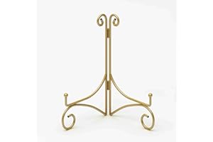 UOYEET Gold Metal Plate Stand, Folding Picture Frame Hodler for Display, Iron Easel for Photo, Coolbook, Card, Platter, Decorative Plate, 8-inch, 1-Pack