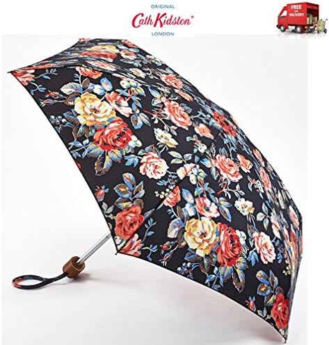 Cath Kidston Garden Rose Charcoal Compact Folding Handbag Size Umbrella Matching Cover