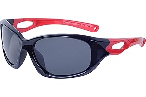 JOXIGO Lunettes de Soleil Enfant Polarisées Sport + Cordons à Lunettes + Étui à Lunettes, UV400 Ultra Léger Flexible Cadre pour Garçon et Fille (3-12 ans)
