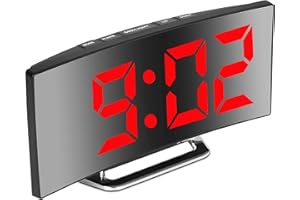 Derkiewn Sveglia digitale, grande schermo a specchio LED da 7'', 2 luminosità, 12/24 ore, temperatura, data, Snooze, Alimentazione USB, funzione di memoria(rosso)
