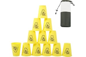 DoInFun Stacking Cups, Pack of 12 Quick Stack Cups Speed Training Game for Challenge Competition Travel Party, Medium Size for Kids/Adults - Yellow