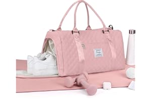 WEPLAN Reisetasche Damen Sporttasche mit Schuhfach Handgepäck Tasche Weekender Bag Schwimmtasche,Wasserdicht Travel Duffle Bag,Overnight Weekend Fitnesstasche Trainingstasche für Reise Gym,Rosa
