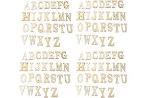 JKJF Letras del alfabeto de madera, letras mayúsculas, calcomanías de madera sin terminar para manualidades, 26 letras de la A a la Z, 104 piezas, 4 juegos