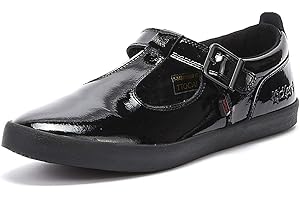 Kickers Women's Kariko T-Bar Black Leather School Shoes | Elegant T-Bar Style | Everyday Comfort Fit, Cushioned for All-Day Wear