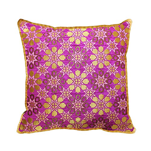 Marokkanische Luxus Designer Jacquard Chenille Geometrische Muster Fliesen Scatter Cushion Pillow Cover 45,7 x 45,7 cm – Violett & Gold