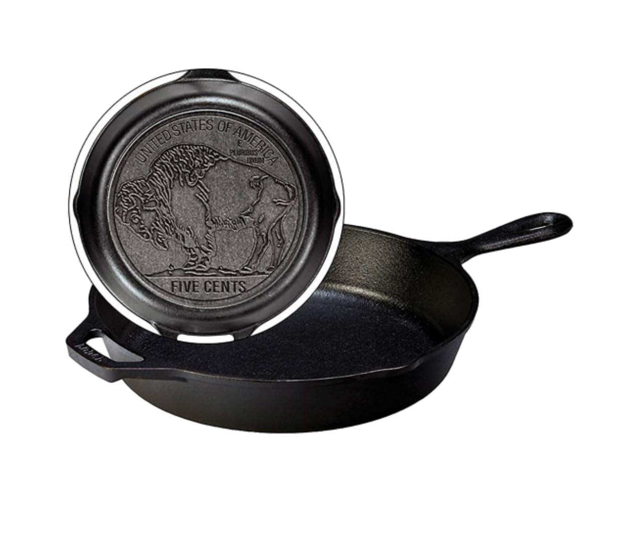 Lodge Seasoned Cast Iron Buffalo Nickel Skillet Iconic Frying Pan (10.25 Inch, Black)