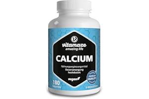 ‎VITAMAZE - AMAZING LIFE Calcium Tabletten hochdosiert vegan, 180 Tabletten für 3 Monate, 800 mg Kalzium-Carbonat pro Tagesdosis, Organische Nahrungsergänzung ohne Zusatzstoffe, Made in Germany