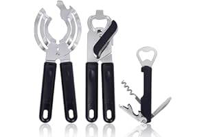 ESIE HOUZIE Stainless Steel Manual Can Opener, Inclued Jar Opener & Bottle Opener with Easy Twist Knob and Non-Slip Handle Multifunctional Kitchen Tool, Tin Openers Set of 3 (Black)