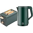 RENXR 2.5L Kettle & Toaster Sets Toaster with 2 Extra-Wide Bread Slots 1500W Stainless Steel Electric Kettle Removable Crumb Tray, Retro Green