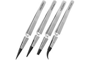 QINGCMING Pinzette di precisione per elettronica 4 pezzi in acciaio inox con punte in plastica antistatiche intercambiabili, set professionale pinzette ESD per laboratorio, gioielli, modellismo, riparazioni