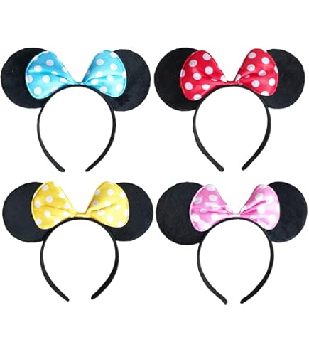 12 Bandeaux Oreilles De Souris Mickey Et Minnie - Rouge Et Noir à Pois, Pour Déguisements Fêtes