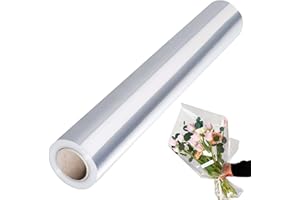 TAXIFANW Papier d’emballage Transparent，80 cm x 30 m Papier cadeau transparent Cellophane transparent，pour Fleurs, Artisanat, Emballage Cadeau