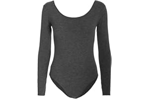 MBN Womens Bodysuit Ladies Plain Long Sleeve Scoop Neck Jersey Swimsuit Casual Top