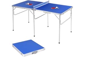 GOPLUS Table de Ping Pong Pliable avec 2 Balles et 2 Raquettes, Exercice d’Adulte et Enfant, Idéal pour Extérieur et Intérieur, Transport et Assemblage Faciles, 152,4 x 76,2 x 76,2CM