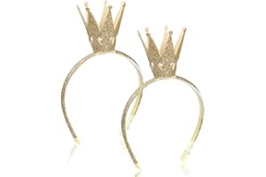 TUONYIS 2 Pezzi Corona da Principessa per Ragazze, Fascia per Corona di Compleanno, Accessori per Capelli Glitter da Principessa, Fascia per Donna Bambini (Oro, taglia unica)
