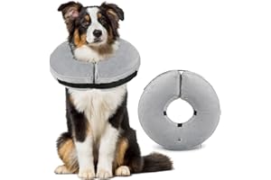 BUYGOO Aufblasbare Halskrause Hund, Aufblasbare Halskrause für Hunde & Katzen, Einstellbar Schutzkragen Hunde, Halskrause Hund Aufblasbar, Hundekragen für Genesung nach Operationen oder Wunden, Grau,L