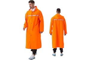 ioutdoor Mens Raincoat Long Rain Mac Women Waterproof with Drawstring Hood,Reflective Rain Coats for Rainy Camping Hiking Fishing