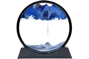 AzureLeap Pittura di Sabbia Che Scorre,Immagine di Arte della Sabbia in Movimento Vetro Rotondo Paesaggio di Sabbia del Mare Profondo 7D Cornice Che Scorre, Rilassante Desktop Home Office Work Decor