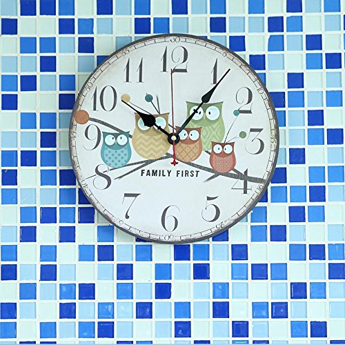 SOLEDI Wanduhr Holz nett Eule animiert Cartoon Stil Quarz Uhrwerk Zimmerdekoration Design - 5