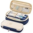 FINEMOE Canvas Big Capacity Pencil Pen Case Office College School Large Storage High Capacity Bag Pouch Holder Box Organizer (Blue)