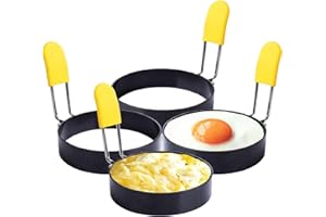 Cdycam Non-Stick Egg Ring Set with Silicone Handle and Brush, Stainless Steel Egg Molds for Frying Pancakes, Mcmuffins (4 pcs)