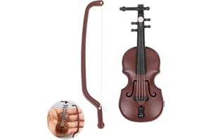 NUDFSY Tiny World's Smallest Violin With Bow Stand Support, Mini Violin Musical Instrument Model for Dollhouse Home Office Decor