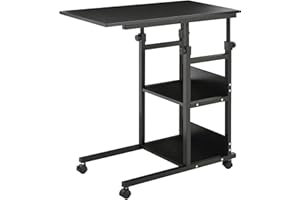 HOMCOM Mesa Auxiliar con Ruedas 80x40 cm Mesa para Sofá en Forma de C con Altura Ajustable 3 Niveles de 72-82 cm Marco de Metal para Salón Cocina Negro