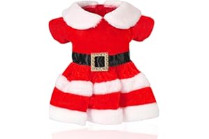 QKURT Disfraz de Navidad para Perro, Vestido Rojo Navideño para Mascotas, Papá Noel Cálido Rojo Ropa para Mascotas, Ropa de Falda Roja para Perros, Vestido de Fiesta para Perros Pequeños y Medianos