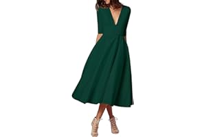 CARINACOCO Donna Vestiti Lunghi da Matrimonio Elegante Collo V Vestito A Pieghe Skater Abito Maxi Damigella Sera Cerimonia Inverno