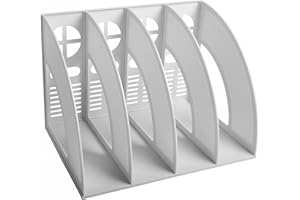 Elezeal Portadocumenti A4, organizer da scrivania, con scomparti, per libreria, divisori per documenti, fermalibri per ufficio, casa, organizzazione e archiviazione (grigio, 4 scomparti)