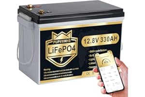 PUPVWMHB 12V 330Ah Bluetooth LiFePO4 Batterie, 200A BMS 12v Bluetooth Lithium Batterie, bis zu 15000 Zyklen, Max.4224Wh Energie mit Low Temp Cut Off, perfekt für Wohnmobil, Solar, Trolling Motor