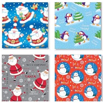 Christmas / xmas wrapping paper roll 10m x 69cm Christmas / Xmas Wrapping Paper Roll 10m X 69cm - Cute 4 PER PACK WITH 12 FOIL GIFT TAGS: Amazon