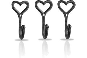 NiCola Black Hooks, Cast Iron Coat Hook, Handmade Decorative Wall Hooks for Hanging Coats Bags Towels Hats, Screws Included for Set of 3