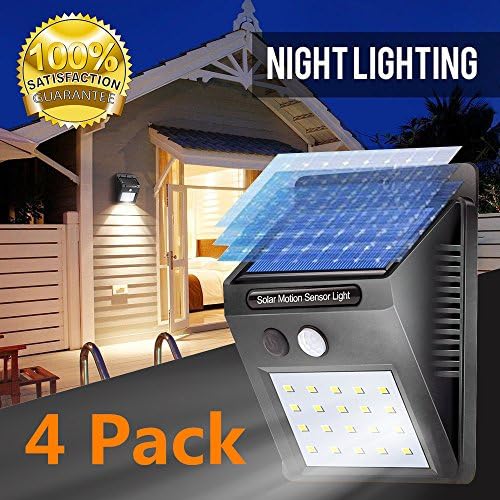 iropro 4 Pack Solar Power Sensor Waterproof LED Security Wall Light for Garden Fence Patio Yard Walkway Driveway Stairs Outside 4W