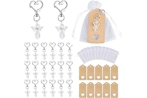 CLTPY Gastgeschenk Taufe, 20 Stück Schutzengel Anhänger, Schutzengel Schlüsselanhänger + Kraftpapier + Organza Beutel für Weihnachten Hochzeit Gastgeschenke Kommunion Dankeschön Geschenke