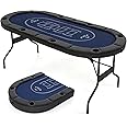COSTWAY Foldable Poker Table for 8 Players, 182cm Folding Casino Leisure Card Board Game Tables with Metal Cup Holders, Padded Railings, Portable Blackjack Texas Holdem Poker Table (Black+Blue)