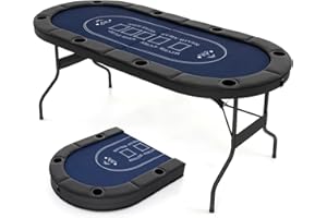 RELAX4LIFE Tavolo da Poker Pieghevole per 8 Giocatori, Tavolo da Texas Holdem Portatile con Fascia Imbottita, Supporti per Bicchieri in Metallo Profondi, Superficie in Feltro di Grado Casinò (Blu)