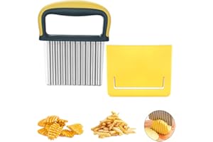 Neoreser Cuchillo de papas fritas, cortador de olas de verduras, cortador de patatas fritas de acero inoxidable, cortador de patatas fritas, herramienta de cortador de ensaladas (Amarillo)