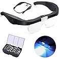 Head Magnifier Glasses with 2 Led Lights, USB Rechargeable Led Magnifying Glass Eyeglasses Hands Free for Hobbies Reading Craft Close Work, 4 Detachable Lenses 1.5X, 2.5X, 3.5X, 5X Magnification