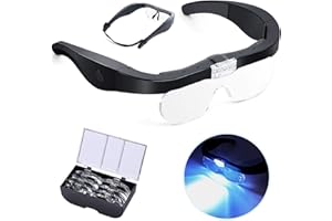 LTDOOIT Head Magnifier Glasses with 2 Led Lights, USB Rechargeable Led Magnifying Glass Eyeglasses Hands Free for Hobbies Reading Craft Close Work, 4 Detachable Lenses 1.5X, 2.5X, 3.5X, 5X Magnification