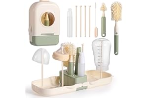 Diboniur 7 in 1 Set di Scovolino Biberon con Scovolino per Bottiglie, Spazzola per Capezzoli, Spazzola per Cannucce, Scola Biberon, Flacone Dispenser per Detersivo e Scatola di Immagazzinaggio