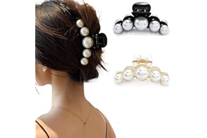 Runmi Fermagli per capelli con perle, colore nero, grandi, design francese, accessori per capelli per donne e ragazze (2 pezzi)